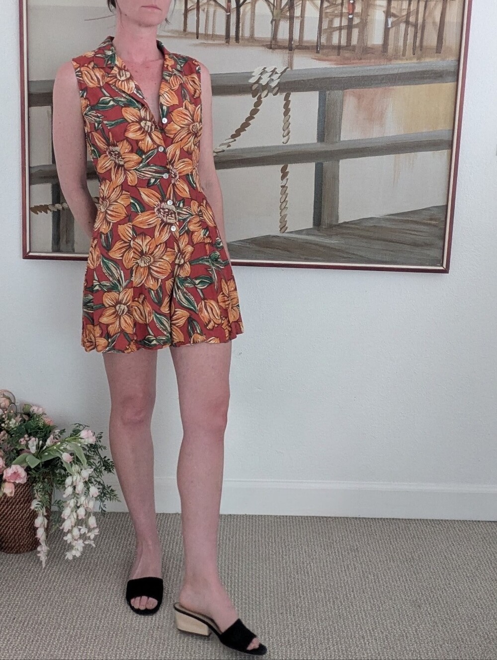 Express Red Floral Sleeveless Jumpsuit Romper